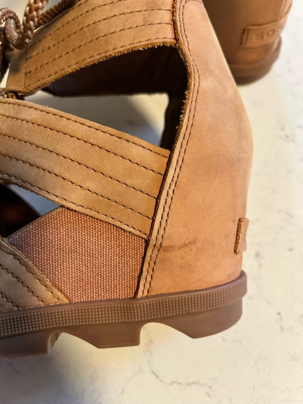 Sorel Joanie II Lace Up Wedge Sandals Tan Brown Waterproof Leather - Picture 13 of 16